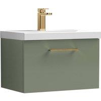 Balterley 600mm Wall Hung 1 Drawer Vanity Basin Unit, Satin Green, Bronze Handle in Green