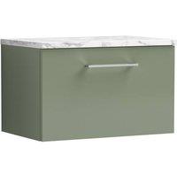 Balterley Level 600mm Wall Hung Single Drawer Unit, Laminate Worktop Satin Green