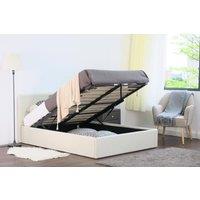 Comfy Living Ltd Linen Fabric Gas Lift Ottoman Bed in Cream | Size: Double