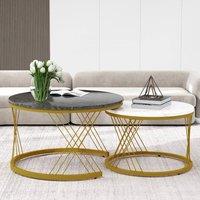 BTM Round Coffee Table Set Marble Top Metal Frame End Table Side Table