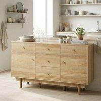 HOMCOM Sideboard Soft Close Doors Wood Legs Walnut in Light Oak