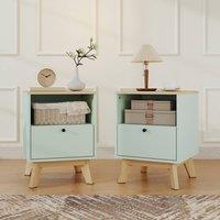 HOMCOM Modern Nightstand Set of 2, Bedside Table with Drawer & Open Shelf in Light Green