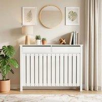 HOMCOM Large Radiator Cover with Drawers & Vertical Slats 119 x 19 x 93cm in White | Size: 119 x 19 x 93 cm