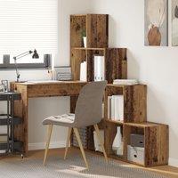 Berkfield Home Corner Desk with Shelf with Storage Old wood 101.5 x 149.5 x 149.5 cm in Brown