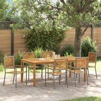 Berkfield Home 7 Piece Garden Dining Set Grey Poly Rattan Acacia