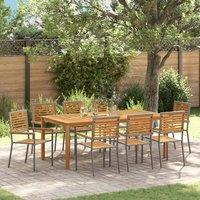 Berkfield Home 9 Piece Garden Dining Set Grey Poly Rattan Acacia