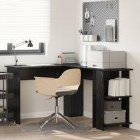 Berkfield Home Black Oak Corner Desk with Shelf with Storage Black oak Medium MDF