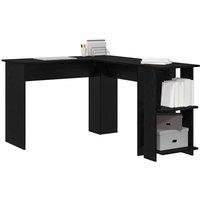Berkfield Home Modern Black Oak Corner Desk with Shelf with Storage Black oak Me