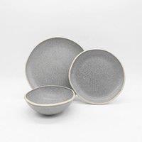 Glim & Glam Reactive Grey Glaze Dinner Set Nordic Pebble Plates Bowls 6pc Set