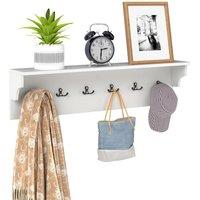 Costway 80CM Coat Rack w/6 Hooks Entryway Hanging Shelf Wall Floating Shelf in White