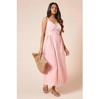 Dorothy Perkins Women's Petite Floral Button Up Embroidered Midi Dress in Pink | Size: 10