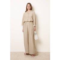 Blue Vanilla Women's Beige Crinkle Viscose Wide Leg Trousers