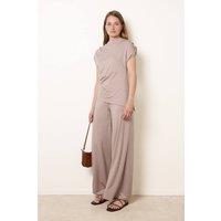 Blue Vanilla Women's Light Brown Soft Jersey Asymmetric Hem Set | Size: S/M