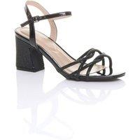 AJVANI Women's High Block Heel Buckle Diamante Strappy Heels in Black | Size: 6