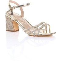 AJVANI Women's High Block Heel Buckle Diamante Strappy Heels in Gold | Size: 8