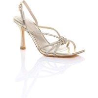 AJVANI Women's High Slim Heel Diamante Slingback Knotted Strappy Heels in Gold | Size: 5