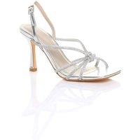AJVANI Women's High Slim Heel Diamante Slingback Knotted Strappy Heels in Silver | Size: 5