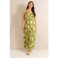 Evans Women's Floral Print Knot Front Maxi Dress in Green | Size: 20