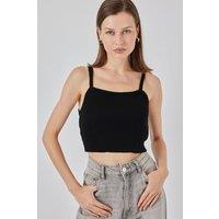 Big Dart Women's Square Collar Ribbed Knit Crop Top in Black