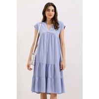 Big Dart Women's Frilly V-Neck Midi Dress in Light Blue | Size: Small
