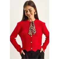 Bianco Lucci Women's Textured Knitwear Cardigan in Red