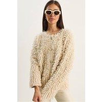 Bianco Lucci Women's Textured Button-Up Cardigan in Beige