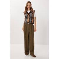 Happiness Istanbul Women's Palazzo Pants with Pockets in Khaki | Size: Medium