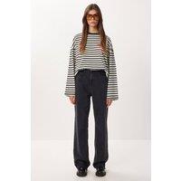 Happiness Istanbul Women's High Waist Straight Leg Denim Jeans in Charcoal | Size: Small