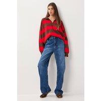 Happiness Istanbul Women's High Waist Straight Leg Denim Jeans in Navy | Size: Small