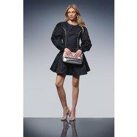 Oasis Women's Embellished Trim Jacquard Mini Dress in Navy | Size: 16