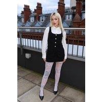 Femme Luxe Women's Vest & Mini Skirt with Gold Buttons Co Ord Set in Black | Size: 10