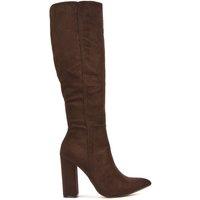 XY London Women's 'Opal' Knee High Pointed Toe Block Heeled Long Boots in Chocolate | Size: 6
