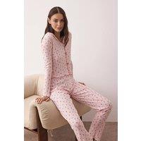 WOVCOR Women's Floral Print Cotton Knit Pajama 2-Piece Set With Bow Detail in Pink | Size: Small