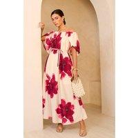Gini London Women's Pink Bardot Trapeze Maxi Dress in Cream | Size: 10