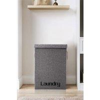H&O Direct Large Grey Linen Laundry Baskets Washing Clothes Storage Folding Basket Hamper with Lid