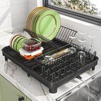 Living and Home Expandable Kitchen Dish Drainer Rack with Drainage Outlet in Black