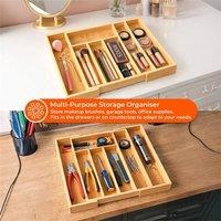 Havendro Bamboo Adjustable Cutlery Tray 5-7 Compartment Utensil Organiser in Brown | Size: 100 cm x 15 cm