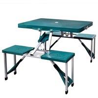 Berkfield Home Foldable Camping Table Set with 4 Stools Aluminium Extra Light Green