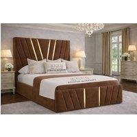 Stratus Interiors Victor Gold Velvet Gas Lift Storage Bed Frame, Single 3ft Brown