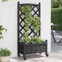 Berkfield Home Planter with Trellis & Wheels Black Solid Wood Fir
