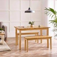 FurnitureboxUK Salcombe Extending Oak Effect Wooden Table & 2 Tenby Benches in Brown