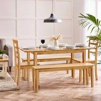 FurnitureboxUK Salcombe Extending Oak Effect Table with 2 Chairs & 2 Large Benches in Brown