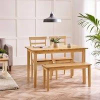 FurnitureboxUK Salcombe Extending Oak Effect Table with 2 Chairs & 1 Small Bench in Brown