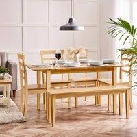 FurnitureboxUK Salcombe Extending Oak Effect Table with 4 Chairs & 1 Large Bench in Brown