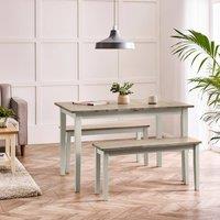FurnitureboxUK Salcombe Extending Light Grey Wooden Table & 2 Tenby Benches