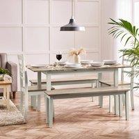 FurnitureboxUK Salcombe Extending Light Grey Table with 2 Chairs & 2 Large Benches