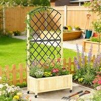 OUTSUNNY Garden Bed w/Metal Trellis, Wooden Elevated Planter Box, Natural
