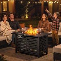 OUTSUNNY Table W/ Rain Cover 50, 000 BTU Outdoor Firepit in Black