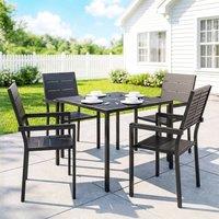OUTSUNNY 5 Pieces Garden Dining Set, Outdoor Furniture with HDPE Table in Black