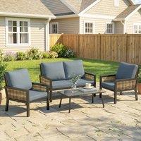 OUTSUNNY Rattan Garden Furniture Set, Outdoor Furniture Conversation Set in Grey